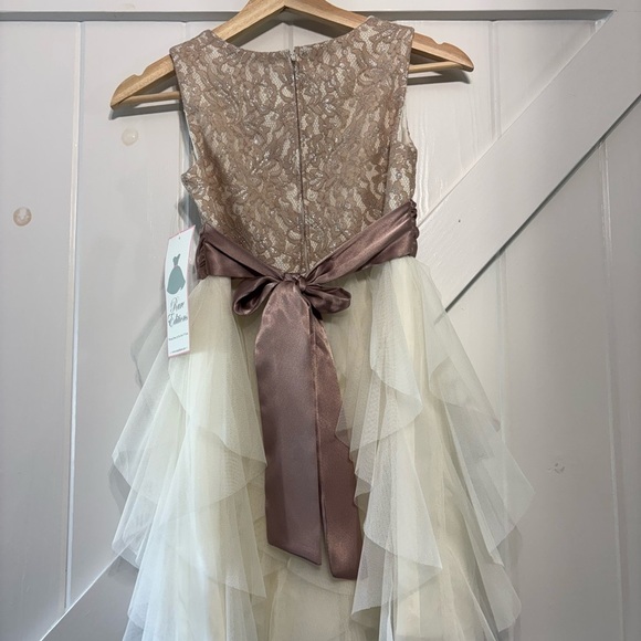 Rare Editions Cream and Taupe Lace Tulle Formal Party Dress Princess Wedding 10 - Picture 4 of 7